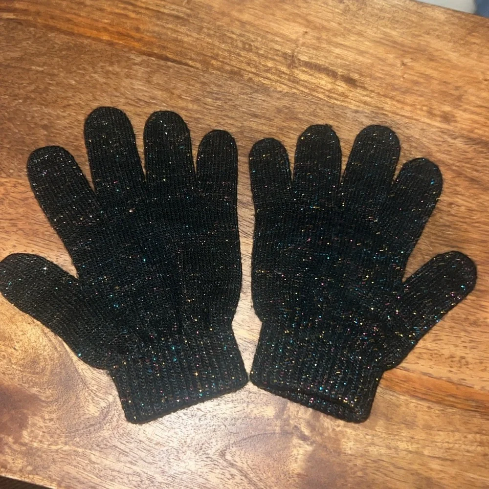 Kids hand mittens cold weather gloves black with neon shimmer sparkles One Size
